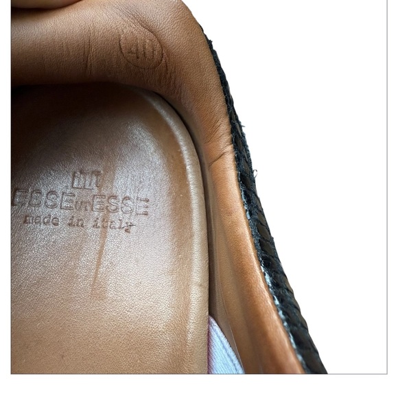 ESSEUTESSE Leather Fringe Sneaker Black Comfort Slip On Size 40 Handmade - Picture 10 of 11